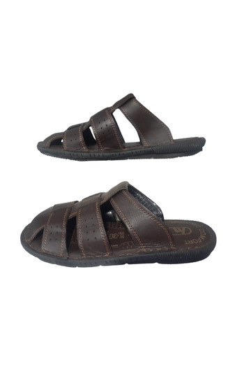 Hınıs Men's Orthopedic Sole Closed Soft Leather Slippers - Brown hnıss659-00