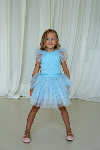Mini Celebrities Mavi - İçi Şortlu Tütü Etek ve Body Takım