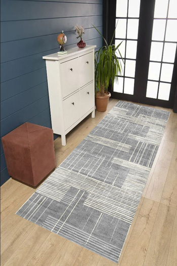 eco concept Gray Striped Carpet - Non-Slip and Washable, Runner, Living Room and Hallway Carpet, Home Decoration