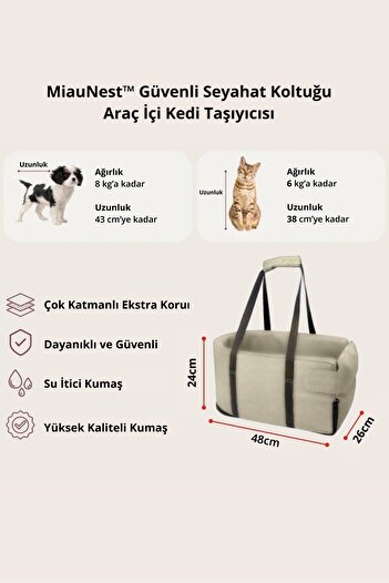 XPERMATE Kedi Taşıma Çantası Kedi Seyahat Çantası Araba Içi Yatak Ve Kedi Çantası Bej Mıaunest™
