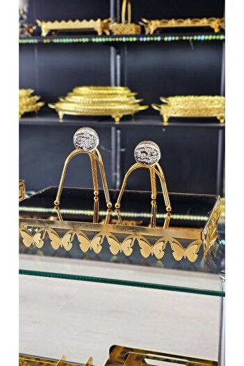 farklı evim Ikili Gold Kristal Içi Dolu Cam Küre Paslanmaz Masaüstü Sehpa Ofis Ev Dekorasyon Metal Set