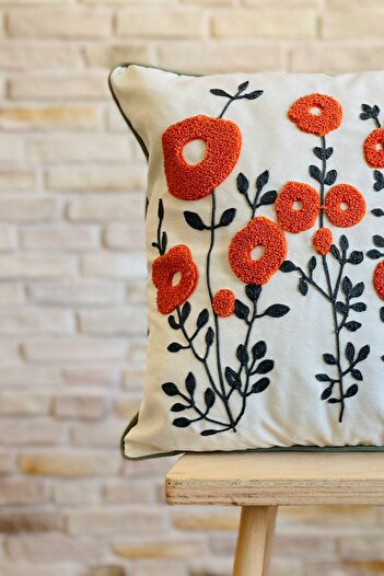 SWITA Single Decorative Daisy Patterned Punch Embroidered Throw Pillow Cover - PONCH