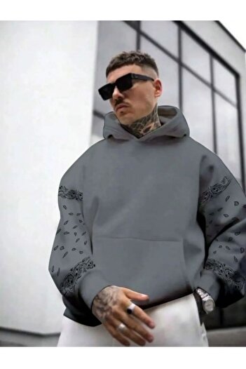 MOONBULL Men's Oversize Hooded Sweatshirt - Sleeve Pattern Detailed