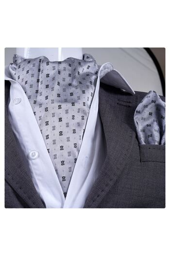 Exve Exclusive Elegant Scarf Handkerchief Set with Geometric Pattern on Gray Silver