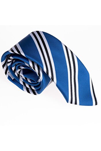 Exve Exclusive Blue White Black Striped Italian Tie Handkerchief Set
