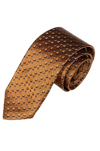 Exve Exclusive Golden Yellow Geometric Patterned Jacquard Woven Handcrafted Tie