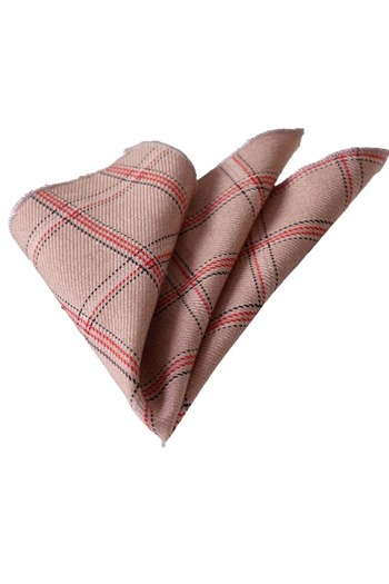 Exve Exclusive Yavruağzı Beige Red Checked Wool Woven Pocket Collar Handkerchief