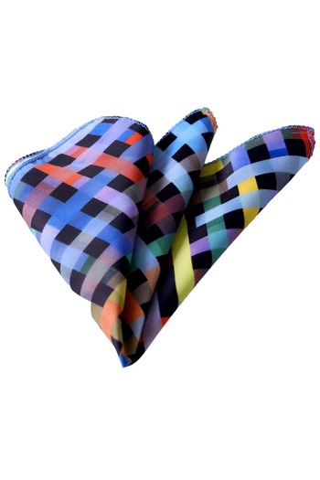 Exve Exclusive Colorful Checkered Jacquard Fabric Digital Print Pocket Collar Handkerchief