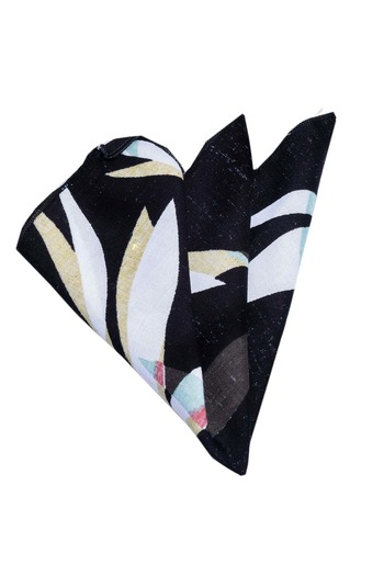 Exve Exclusive Black Colored Printed Viscose Pocket Collar Handkerchief