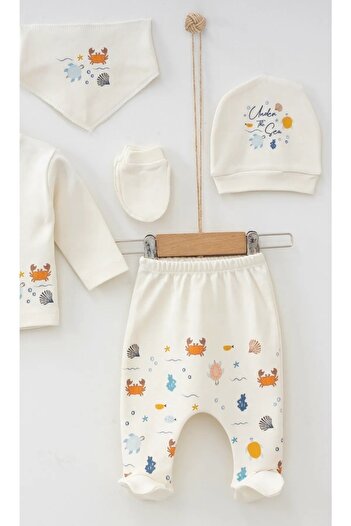limebabies Newborn Baby Cotton Fabric Submarine Pattern 5 Piece Hospital Discharge Bodysuit Set