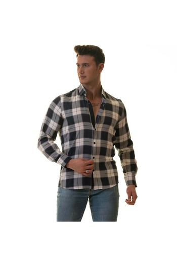 Exve Exclusive Синьо-біла картата коробка з картону, довгі рукави, slim fit, чоловіча сорочка