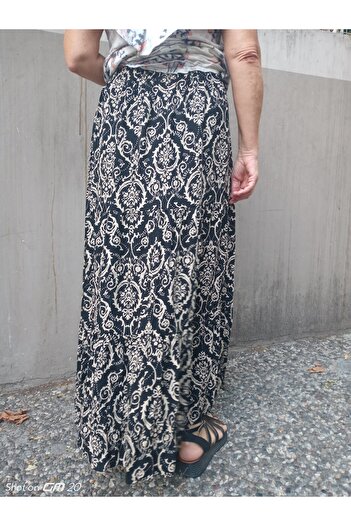 hoaryage 3 Layer Ruffled Mevlana Viscose Skirt with Elastic Waist