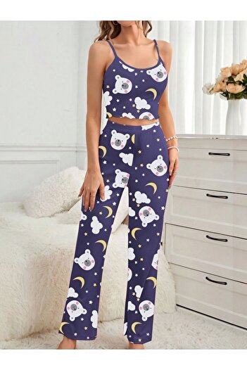 Cesur Purplepolarbear1 Strap Long Women's Pajamas Set
