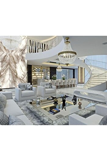 LUXURY VİLLA Luxury Gümüş Aynalı Tekerlekli Orta Sehpa 120x120 Yükseklik 28cm