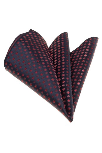 Exve Exclusive Black Red Geometric Patterned Pocket Collar Handkerchief