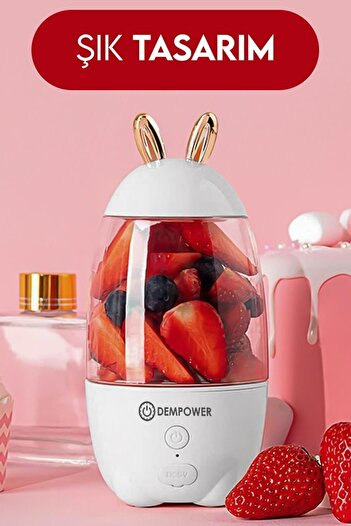 DEMPOWER Tavşan Kulak Tasarımlı Şarjlı El Blenderı Karıştırıcı Shaker Beyaz