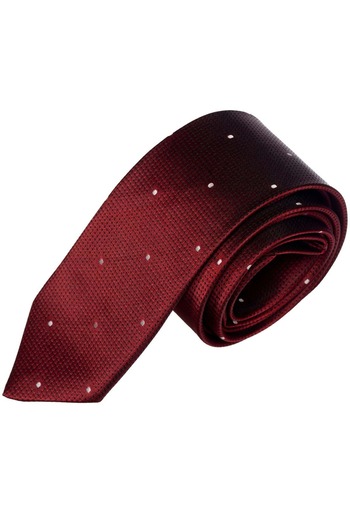 Exve Exclusive Burgundy Polka Dot White Checkered Jacquard Woven Handcrafted Tie