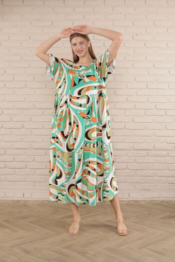 mervemoda Women's large size short-sleeved summer woven viscose print dress