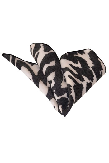 Exve Exclusive Black and White Zebra Patterned Cotton Collar Pocket Handkerchief