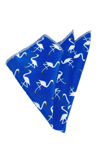 Exve Exclusive Blue Flamingo Printed Pocket Collar Handkerchief