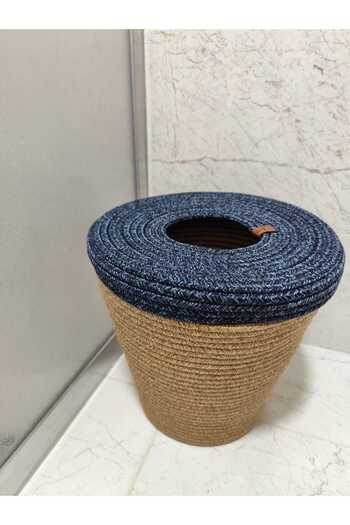 ModaCardin Natural and Natural Jute and Straw Trash Can - Modern Bucket for Kitchen and Bathroom