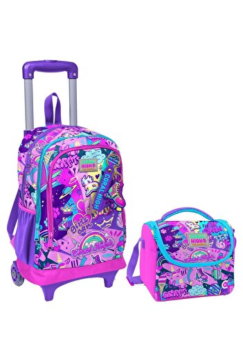 Coral High Girl's Graffiti Lighted School Bag with Wheels and Lunch Set