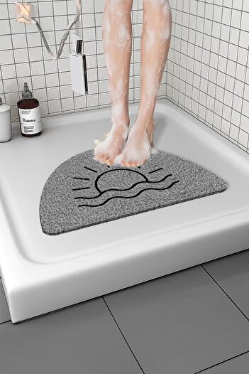 Paspas Yap Sunny Semicircle Bathroom Mat Non-Slip Mat Water Absorbent Wet Floor Ablution Mat Curly 40x60 Cm