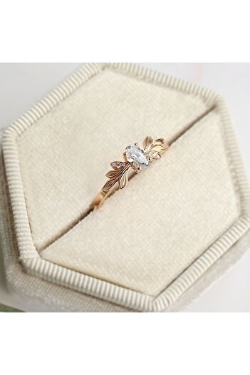 INZA mücevherat 0.42 Ct Vintage El Işçiliği Dal Pırlanta Yüzük