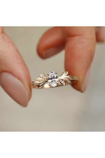 INZA mücevherat 0.42 Ct Vintage El Işçiliği Dal Pırlanta Yüzük