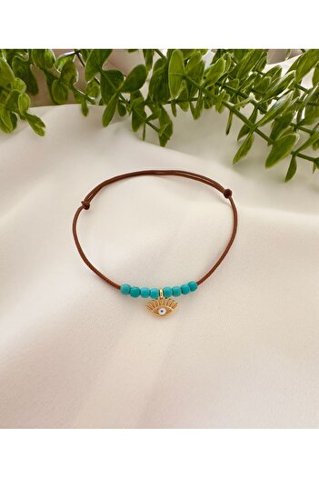 Atelier Çağla Brown Anklet with Turquoise Stone Detail