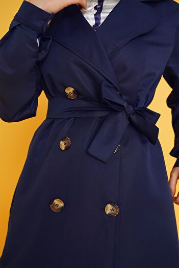 Bigdart T5853 Μοντέλο Navy Blue Hijab Trench Coat - Διπλό γιακά