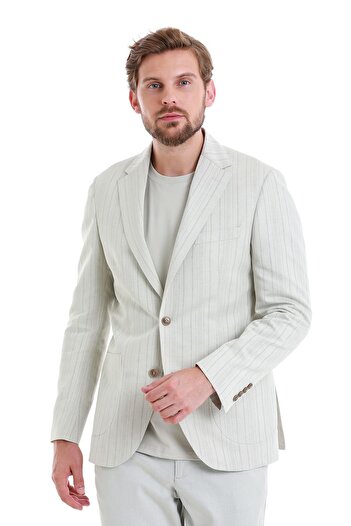 Hatemoğlu Бежевий Slim Fit смугастий монокомір casual льняний піджак