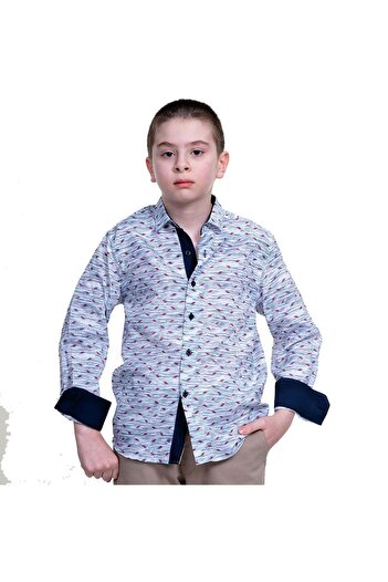 Exve Exclusive White Melted Red Geometric Patterned Children's Shirt