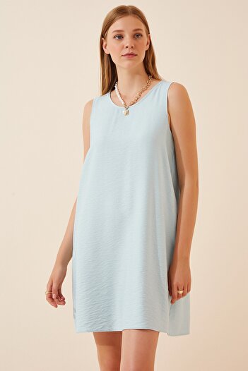 Happiness İstanbul Rochie de damă din viscoză, albastru deschis, fără mâneci JH00005