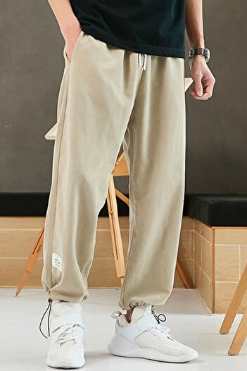 North London Men's Cream Adjustable Leg Oversize Fit Tracksuit Pants