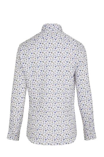 Hatemoğlu White Slim Fit Printed 100% Cotton Buttoned Collar Long Sleeve Casual Shirt