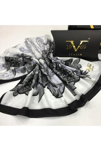 19V69 ITALIA 90x200 εκ. Λευκό Μαύρο Floral Pavia Series - Κρεμάστρα Κασκόλ Μαζί