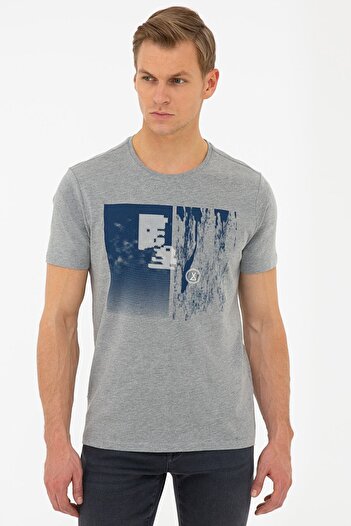 Pierre Cardin Μπλουζάκι με λαιμόκοψη σε γκρι Melange Slim Fit Crew