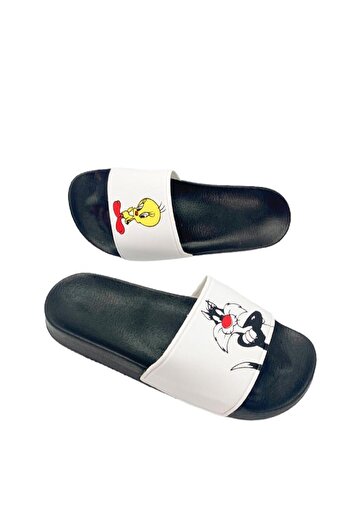 ALTUNTAŞ Papuci de damă pentru fete cu imprimeu Tweety and Sylvester Model White