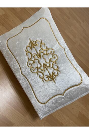 AYHANHOME Dowry Velvet Gold Embroidered Cream Bundle 60x40 Cm Engagement Bride Groom Hurcu