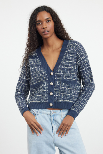 Trendyol Collection Tweed Indigo Knitwear Cardigan - TWOAW25HI00240