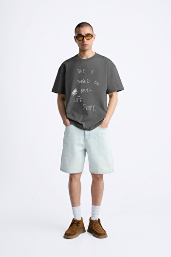 The Champ Clothing Ανδρικό μπλουζάκι Smoked Color Oversize Crew Neck - Real Life Story Printed
