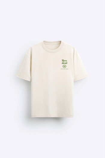The Champ Clothing Crew Neck Move Ahead Written Cordonate Printed Oversize Beige ανδρικό μπλουζάκι