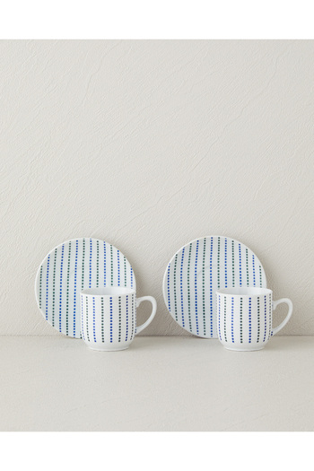 English Home Anchor Porcelain Coffee Cup Set for 2 People - Blue Green 4 Piece Set