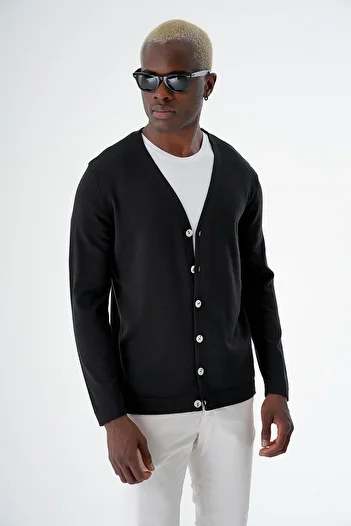 CHUBA Men's Cotton Buttoned Standard Fit Casual Knitwear Cardigan Black 24S277