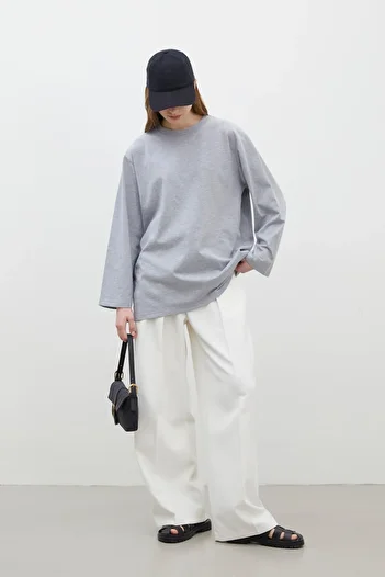 Manuka OVERSIZE COTTON LONG SLEEVE T-SHIRT GRAY-MELANGE