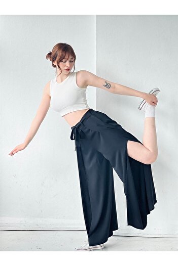 Retrobird Yırtmaç Detaylı Wide-leg Pantolon Etek Kadın Siyah