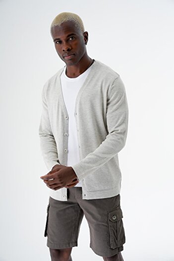 CHUBA Men's Cotton Buttoned Standard Fit Casual Knitwear Cardigan Gray 24S277