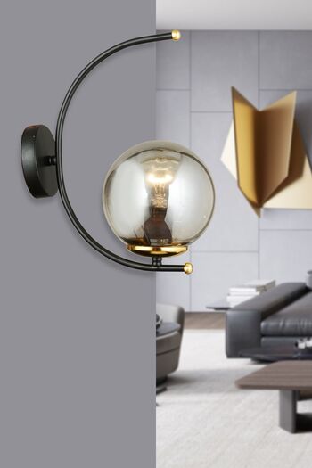 KARDELEN AYDINLATMA AVİZE Black Almond Smoked Glass Upward Facing Modern Sconce