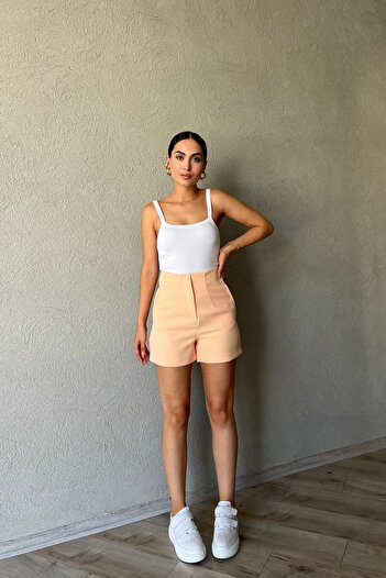 Seda Yalçın Atelier Mini Shorts - Salmon Color, Collar Detailed